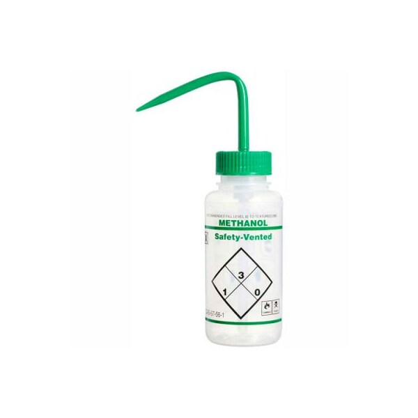 Bel-Art LDPE Wash Bottles 116430223, 250ml, Methanol Label, Green Cap, Wide Mouth, 3/PK 11643-0223 - main